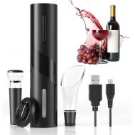 BALORIZ 4-in-1 Electric Wine Bottle Opener Kit Rechargeable Automatic Corkscrew Set with Foil Cutter, Vacuum Stopper, Pourer for Kitchen, Home, Bar, Restaurant, Wine Lovers, Christ