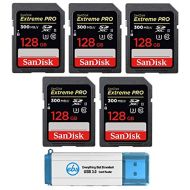 SanDisk 128GB SDXC SD Extreme Pro UHS-II Memory Card (Five Pack) 300MB/s 4K V30 U3 (SDSDXPK-128G-ANCIN) Bundle with (1) Everything But Stromboli 3.0 SD and Micro Card Reader
