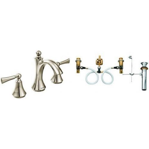  Moen T4520NL-9000 Wynford Polished Two-Handle High Arc Bathroom Faucet with Valve, Polished Nickel