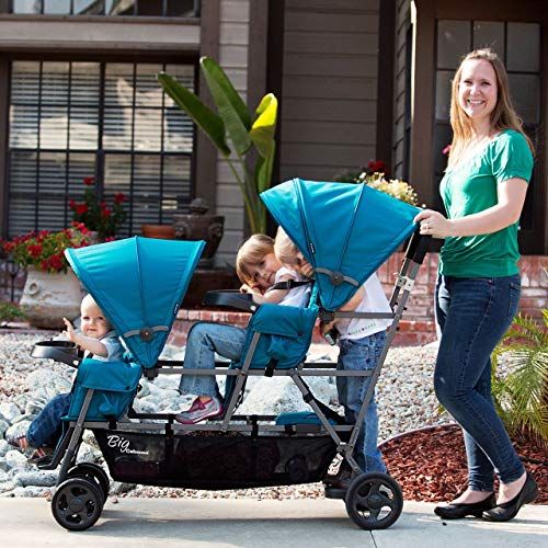  Joovy Big Caboose Graphite Triple Stroller, Stand on Tandem, Turquoise