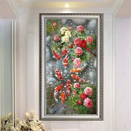 Brand: LucaSng LucaSng 5D Diamond Painting Full Drill Painting Kit, Drawing DIY Embroidery Cross Stitch Diamond Decoration Large Pictures (Peony Flower Nine Fish), 70*120cm