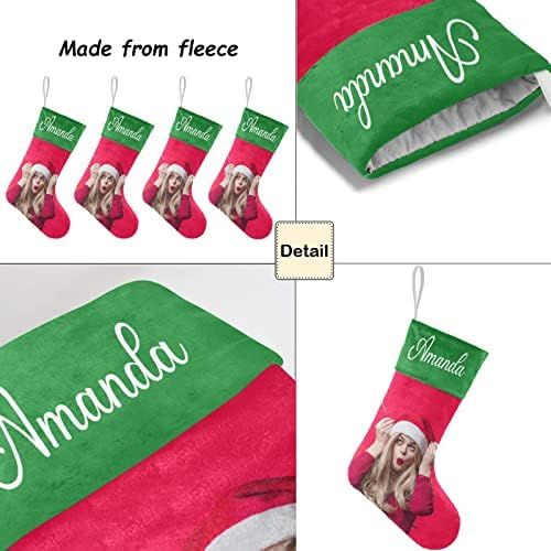  FunnyCustomShop OOshop Photos of Cute Women Personalized Christmas Stockings，Custom Christmas Stocking with Picture Name for Family Fireplace Decor Hanging Ornament Gift Decoration