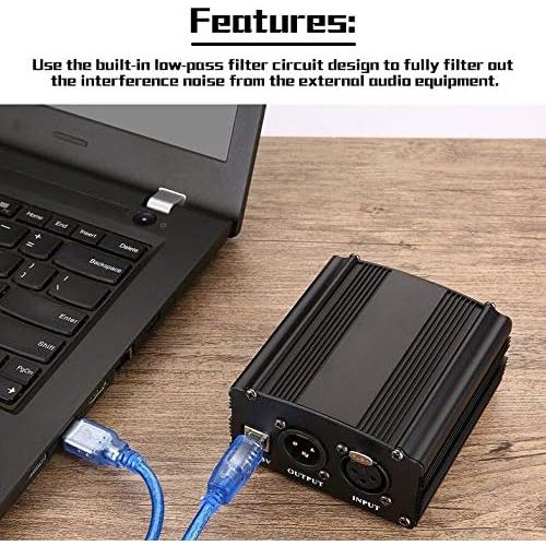  [아마존베스트]CamKpell 48 V USB Phantom Power USB 2.0 Cable Dual Plug Microphone Cable for Microphone Capacitor Recording Device - Black