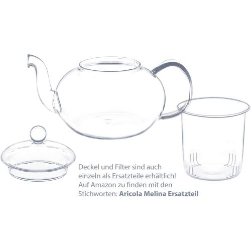  Aricola Teeset Melina 1,3 Liter. Glas-Teekanne 1,3 Liter mit Glassieb und 6 doppelwandige Teeglaser 200ml