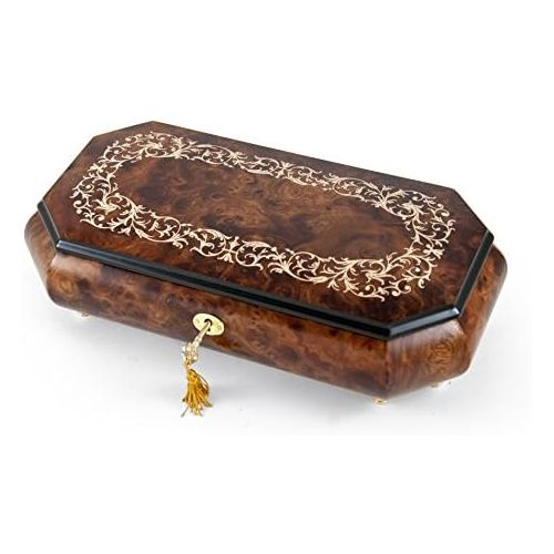  MusicBoxAttic Handcrafted Cut Many Songs to Choose Corner Music Box with Arabesque Wood Inlay Design Home on The Range