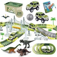ToyVelt Dinosaur Toys Race Track Toy Set - Create A Dinosaur World Road Race,Flexible Track Playset - Includes 2 Cars and A Container Best Gift for Boys & Girls Ages 3,4,5,6, Years