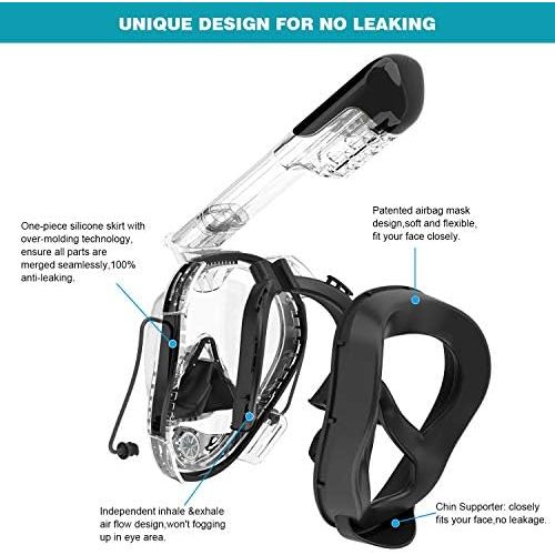  SFUN Snorkel Mask Full Face Snorkel Mask Full Face Mask Anti-Fog for Adults Children Diving Snorkelling Swimming Diving