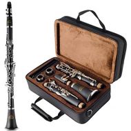 EASTROCK Clarinet Bb Flat 17 Nickel Keys Beginner Student Clarinet with 2 Barrels,Hard Case,Stand and Clarinet Cleaning Kit(Black Clarinet)