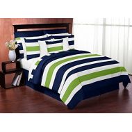 Sweet Jojo Designs 4-Piece Navy Blue Lime Green and White Stripe Teen Boys Twin Bedding Set Collection