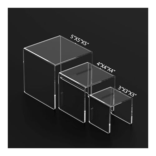  HIIMIEI Clear Acrylic Display Risers 2 Sets, 3-Tier Risers Stands Showcase for Amiibo Funko Pop Figures, Dessert, Jewelry-3