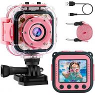 [아마존베스트][Upgraded] PROGRACE Kids Waterproof Camera Action Video Digital Camera for Kids 1080 HD Children Toddler Camera for Girls Toys Gifts Build-in Game(Pink)