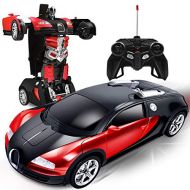 AMENON Remote Control Transform Car Robot Toy with Lights Deformation RC Car 2.4Ghz 1:18 Rechargeable 360°Rotating Stunt Race Car Toys for Kids Boy Girl Age 8 9 10 11 Year Old Holi