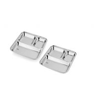WhopperIndia Stainless Steel 3 Compartment Square Plate, Thali, Mess Tray, Dinner Plate Set of 2 pcs- 25 cm each