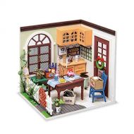 Hands Craft DIY Miniature Dollhouse Kit 3D Model Craft Kit Pre Cut Pieces LED Lights 1:24 Scale Adult Teen Mrs. Charlies Dining Room (DGM09)
