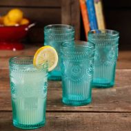The Pioneer Woman Adeline 16-Ounce Emboss Glass Tumblers, Set of 4, Turquoise - 2 Pack