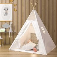 [아마존베스트]JoyNote Teepee Tent for Kids Indoor Tents with Mat, Inner Pocket, Unique Reinforcement Part - Foldable Play Tent Canvas Tipi Childrens Tents for Girls & Boys