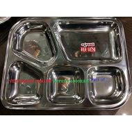 Finaldeals 2 x Cafeteria Food Serving Tray Stainless Steel 5 Compartment Plates/Divided Dinner Thali/Bhojan Thaal