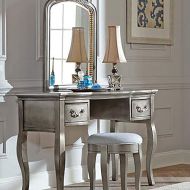 Hillsdale Furniture 30540NDVC Kensington Writing Desk with Vanity Mirror & Stool Antique Silver