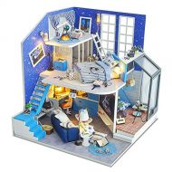 SPILAY DIY Miniature Dollhouse Wooden Furniture Kit,Handmade Mini Modern Duplex Home Model with Dust Cover & Music Box ,1:24 Scale 3D Puzzle Creative Doll House Toys for Children A