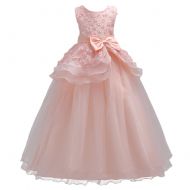 IWEMEK Girl Ruffles Vintage Sleeveless Embroidery Princess Pageant Tulle Flower Wedding Dress Prom Dance Evening Ball Gown