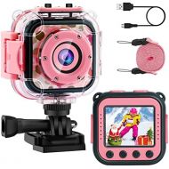 [Upgraded] PROGRACE Kids Waterproof Camera Action Video Digital Camera for Kids 1080 HD Children Toddler Camera for Girls Toys Gifts Build-in Game(Pink)