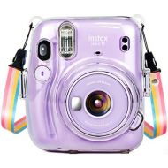 Wolven Crystal Camera Case w Adjustable Rainbow Shoulder Strap Compatible with Fujifilm Mini 11 Camera, Clear