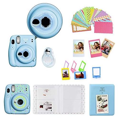  WOGOZAN Accessories Kit for Fujifilm Instax Mini 11 Instant Camera (Custom Case with Strap + Assorted Frames + Photo Album + 60 Colorful Sticker Frames + More) (Sky Blue)