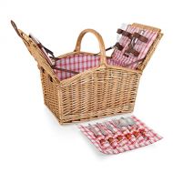 Picnic Time Piccadilly Willow Picnic Basket for Two People, with Plates, Wine Glasses, Cutlery, and Corkscrew - Red/White Plaid