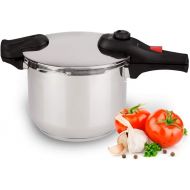 Bogner - Stainless Steel Pressure Cooker. 4 Safety Security System Valve and Clip Closure, 8.4 quartz Capacity, includes a thick Glass Lid and Steamer, Compatible with all types of