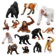 TOYMANY 14PCS Various Monkeys & Gorillas Figurines Playset, Plastic Jungle Animals Monkey Toy Set Included Chimpanzee Mandrill Gibbons, Cake Toppers Christmas Birthday Gift for Kid