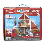 Melissa & Doug Magnetivity Magnetic Tiles Building Play Set  Fire Station with Fire Truck Vehicle (74 Pieces, STEM Toy)