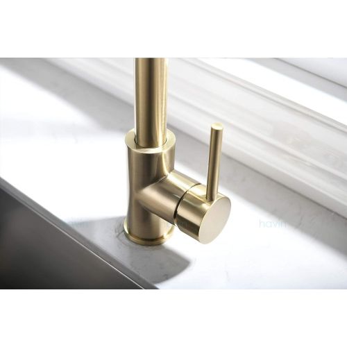  Havin HV601 Brass Kitchen Faucet with Pull Down Sprayer,Brushed Gold Color, Fit for 1 Hole and 3 Holes Deck Mount, Single Handle (Brushed Gold)