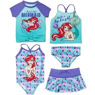 Disney Princess 5 Piece Swim Set: Rash Guard One Piece Tankini Bottom Skirt