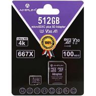 Micro SD Card 512GB, Amplim Extreme High Speed MicroSD Memory Plus Adapter, MicroSDXC SDXC U3 Class 10 V30 UHS-I TF Nintendo-Switch, GoPro Hero, Surface, Phone Galaxy, Camera Secur
