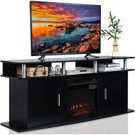 Tangkula Fireplace TV Stand, Modern Media Console Table for TVs up to 70 Inches, Entertainment Center w/ 1400W Fireplace for Living Room, Electric Fireplace Cabinet w/ Remote & Adj