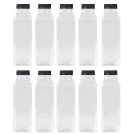 PEXALE 16 Oz Clear Plastic Juice/Dressing PET Square Container Bottles w/ Black Tamper Evident Caps by Pexale(TM)- (Pack of 10) (10)