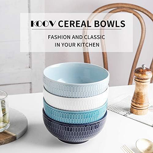  [아마존베스트]KOOV 24 Ounce Soup Bowl Set, Porcelain Cereal Bowls Microwave And Dishwasher Safe, Kitchen Bowls For Oatmeal Breakfast, Chip, Rice, Ceramic Bowls Set of 4 (Blue Series)