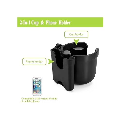  Accmor Stroller Cup Holder with Phone Holder, Bike Cup Holder, Universal Cup Holder for Uppababy Nuna Doona Strollers, 2-in-1 Cup Phone Holder for Stroller, Bike, Wheelchair, Walker, Scooter