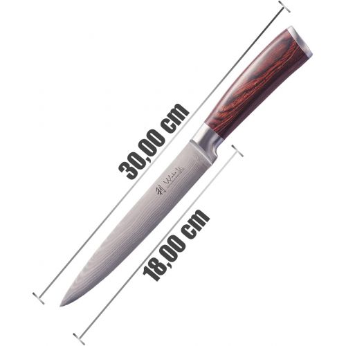  Wakoli Edib Damastmesser - sehr hochwertiges Profi Messer mit Edelholz Griff mit Damast Klinge, Damastmesser Fleischmesser, Damastkuechenmesser