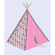 Bacati Elephants Girls Teepee Tent for Kids, 100% Cotton Breathable Percale Fabric Cover, Pink/Grey