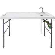 Goplus Folding Fish Cleaning Table with Sink and Spray Nozzle, Heavy Duty Fillet Table with Hose Hook Up and Faucet, Portable Outdoor Camping Sink Station for Dock Beach Patio Picn