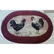 The Pecan Man 2 ROOSTERS OVAL BRAIDED KITCHEN RUG (non skid back) ,1Pcs 20 x 30