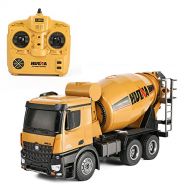 DFERGX 1:14 Remote Control Cement Mixer Truck Toy 10 Channel Electric Stirring Dumping RC Construction Vehicles with Lights and Sounds