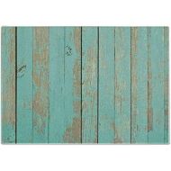 Lunarable Aqua Cutting Board, Worn out Wooden Planks Faded Paint Marks Vintage Grunge Hardwood Image Rustic Design, Decorative Tempered Glass Cutting and Serving Board, Small Size,