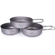iBasingo 3-Piece Set Titanium Pot Set Camping Cooking Pan with Folding-Handle Outdoor Camp Cookware Pot Sets