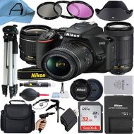 Nikon intl Nikon D3500 DSLR Camera 24.2MP with NIKKOR 18-55mm VR and 70-300mm Dual Lens, SanDisk 32GB Memory Card, Case, Tripod, Filters and A-Cell Accessory Bundle (Black)