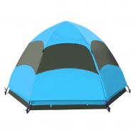 IDWO-Tent IDWO Camping Tent Waterproof Pop Up Hexagon Tent Double Layer Portable Hydraulic Outdoor Tent, Blue