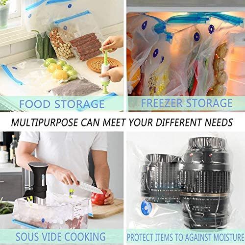  DANJIA Sous Vide Bags 20pack Reusable Vacuum Food Storage Bags with 3 Sizes Vacuum Food Bags,1 Hand Pump,4 Sealing Clips for Food Storage and Sous Vide Cooking