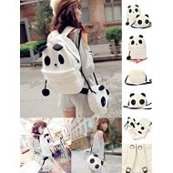 Panda Backpack Kawaii Cute White Black Bag Purse Animal Fluffy Fuzzy Soft Ears Pom Poms Furry Zippers Canvas (Color: White)