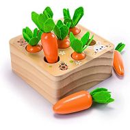 Ancaixin Wooden Toys for 1 2 3 Years Old Boys and Girls Montessori Size Sorting & Counting Puzzle Game Carrots Harvest Developmental Gifts for Fine Motor Skill